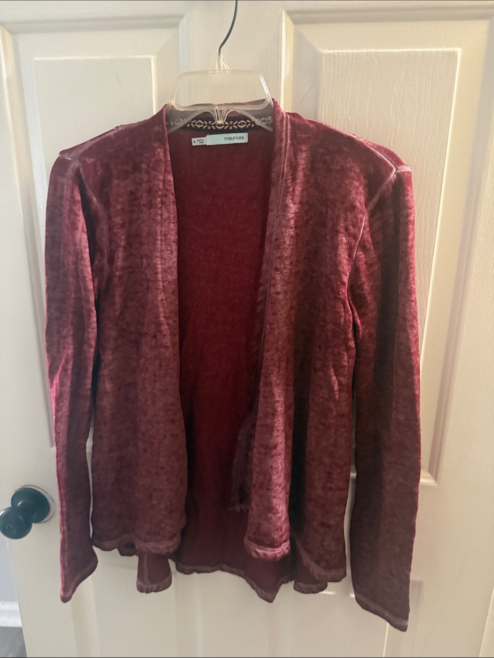 Maurices Open-Front Velvet Cardigan - Wine